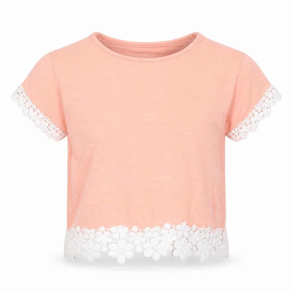 Front view of George girls’ pink cropped t-shirt, size 4-5, years