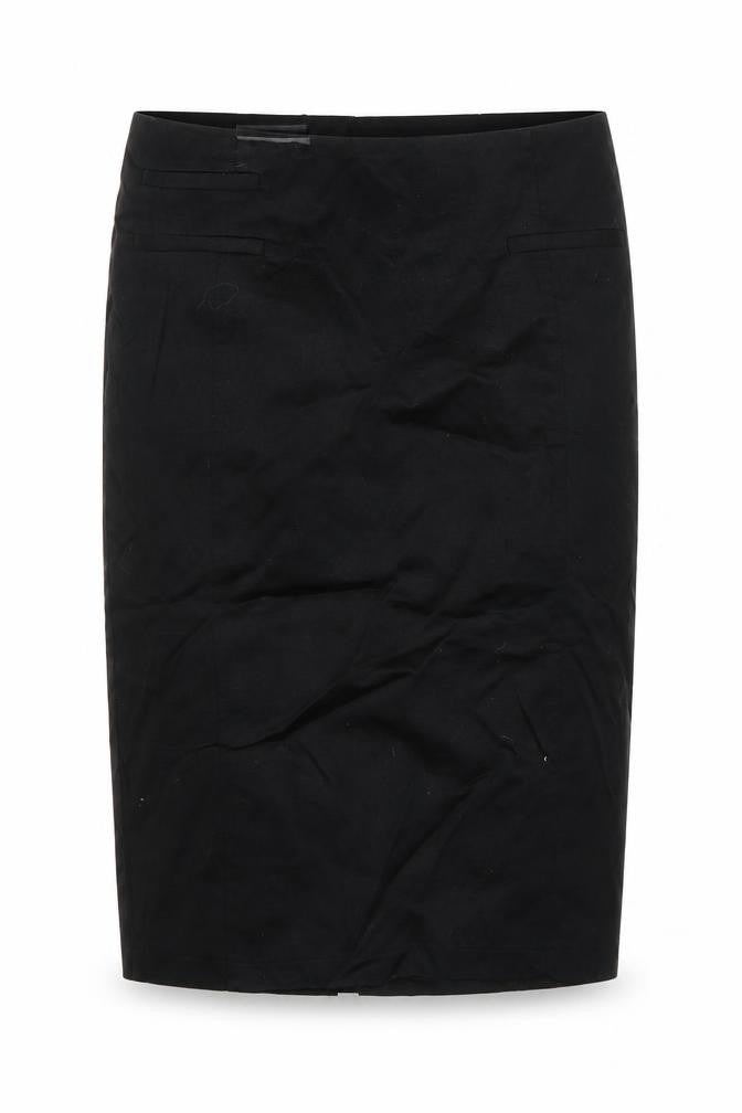 Front view of label women’s black a-line skirt, size UK 12