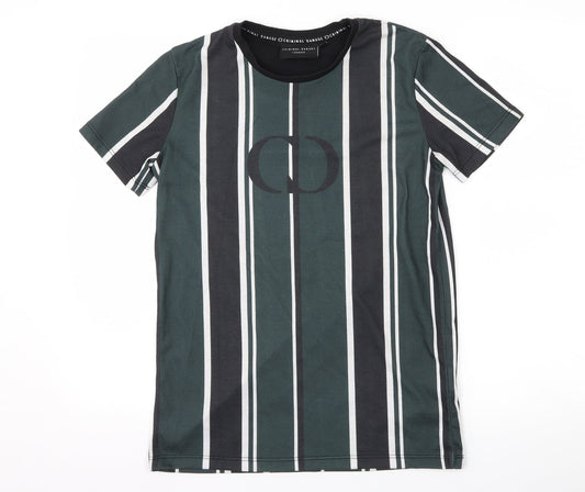 Criminal Damage Mens Green Striped   T-Shirt Size XS