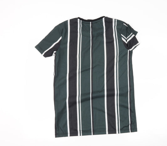 Criminal Damage Mens Green Striped   T-Shirt Size XS