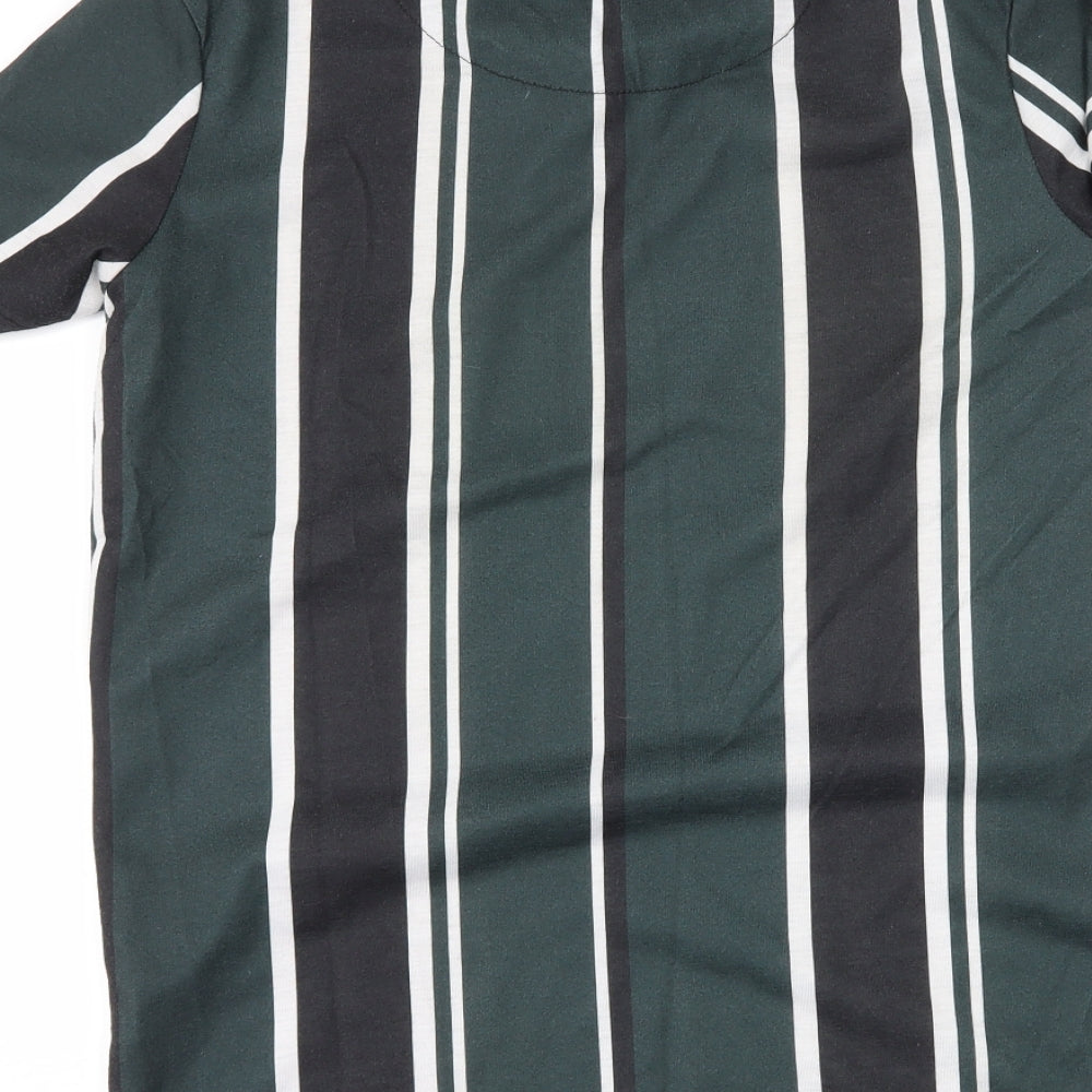 Criminal Damage Mens Green Striped   T-Shirt Size XS