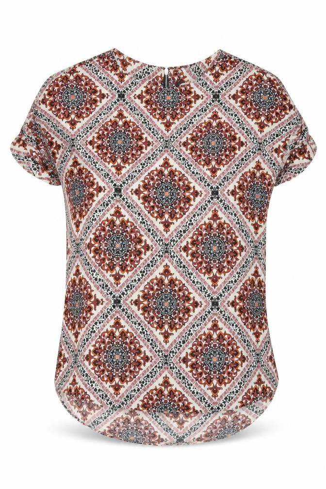 Front view of Dorothy Perkins women’s red paisley basic blouse, size UK 10