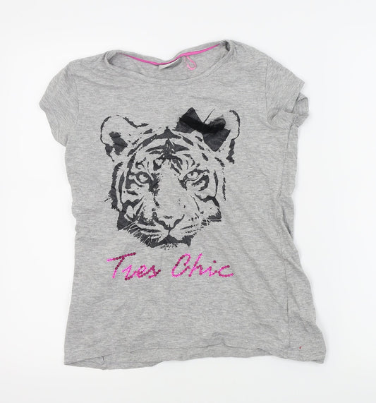 I love girls wear Girls Grey Houndstooth  Basic T-Shirt Size 13 Years