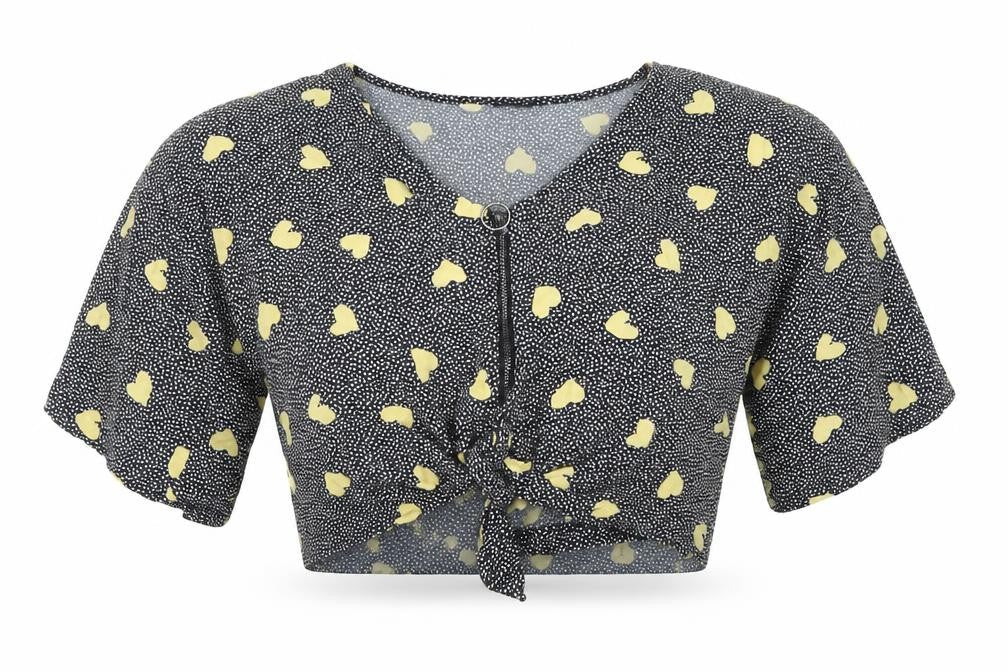 Front view of Topshop women’s black animal print cropped blouse, size UK 8