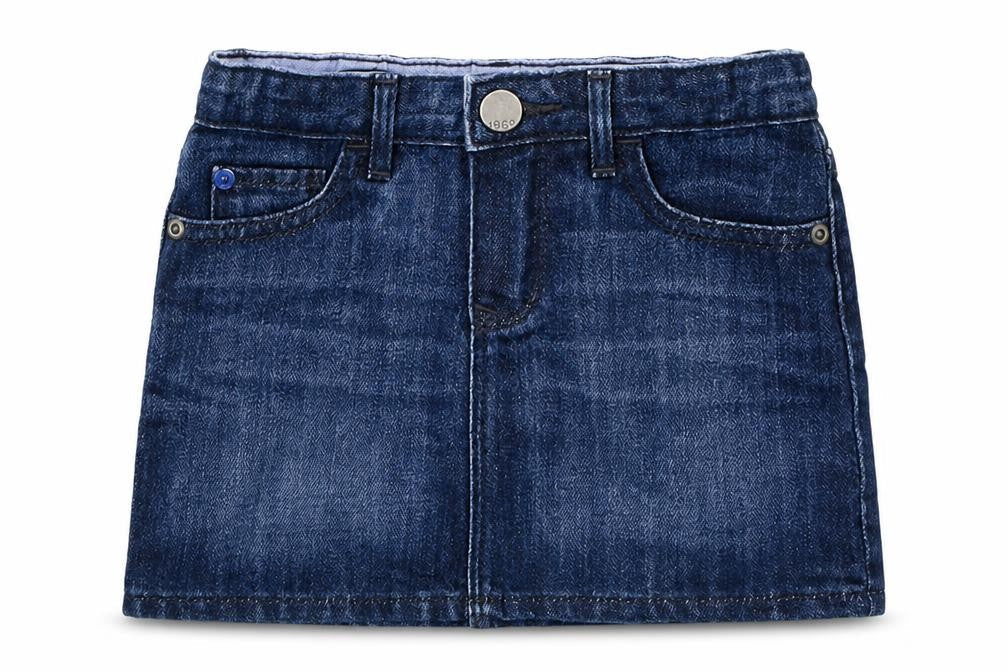 Front view of Gap girls’ blue denim mini skirt, size 3, years