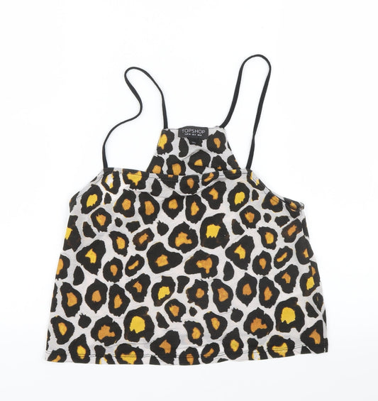 Topshop Womens Brown Animal Print  Cropped T-Shirt Size 8