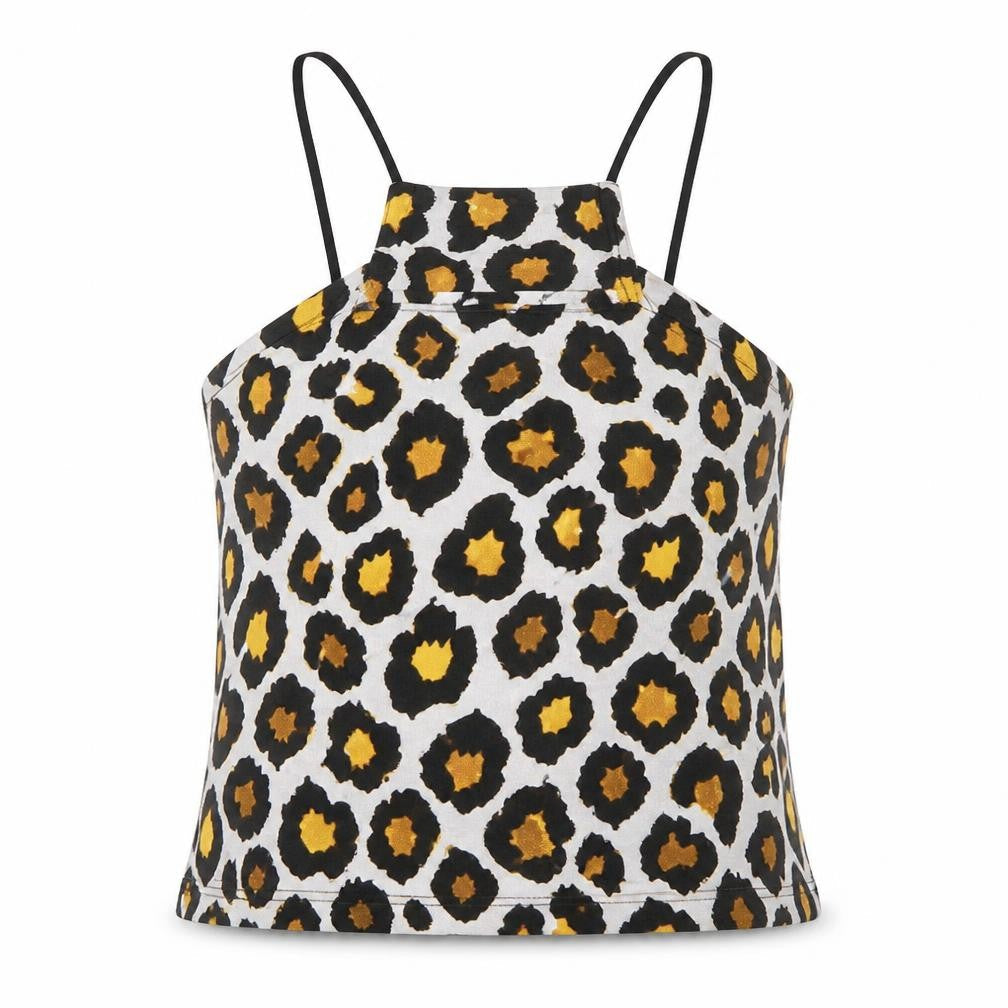 Front view of Topshop women’s brown animal print cropped t-shirt, size UK 8