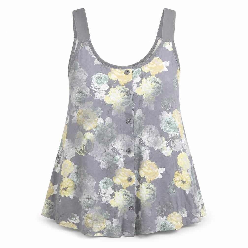 Front view of Next women’s grey floral basic tank, size UK 12
