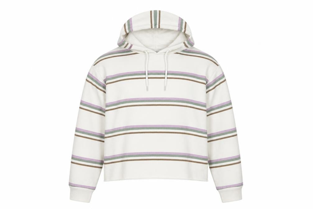 Front view of Primark women’s ivory striped pullover hoodie, size M