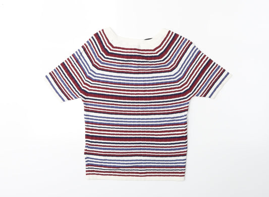 H&M Womens Red Striped Knit Pullover Jumper Size M