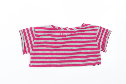 Preworn Girls Pink Striped Jersey Cropped T-Shirt Size 5 Years  - Cool