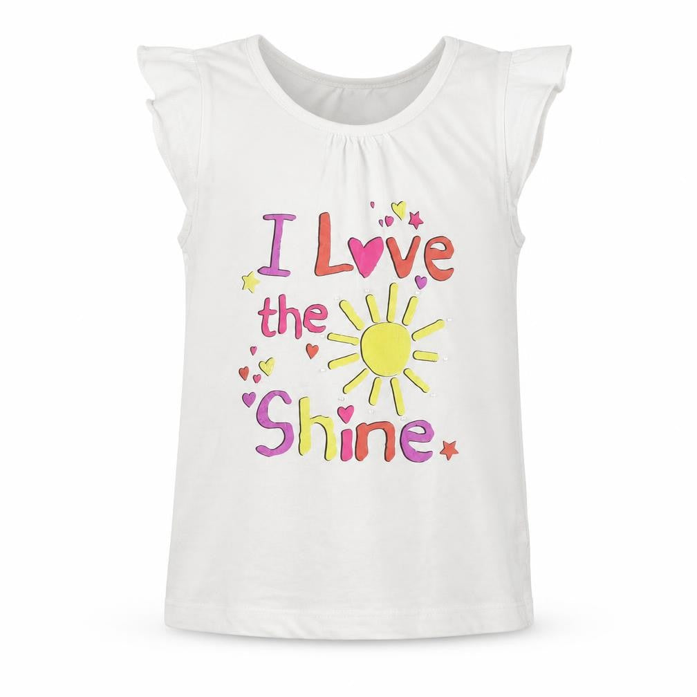 Front view of Young Dimension girls’ white jersey basic t-shirt, size 7-8, years - i love sunshine