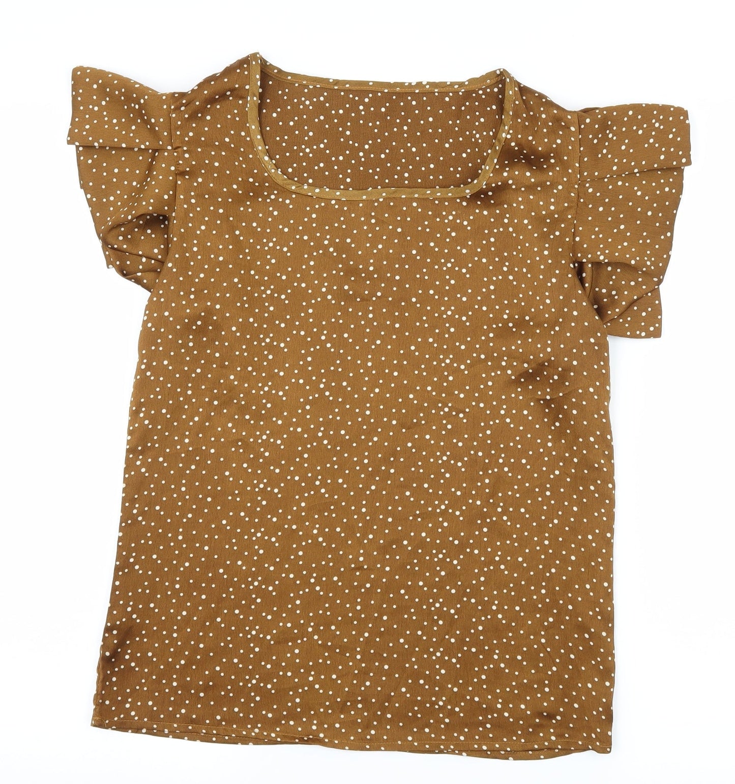 Preworn Womens Brown Polka Dot Satin Basic Blouse Size S