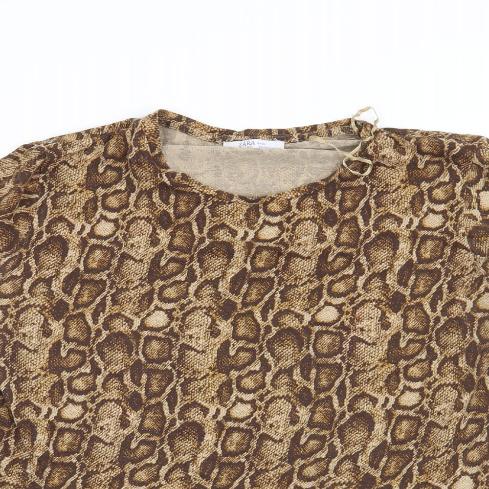 Zara Womens Brown Animal Print  Basic T-Shirt Size S
