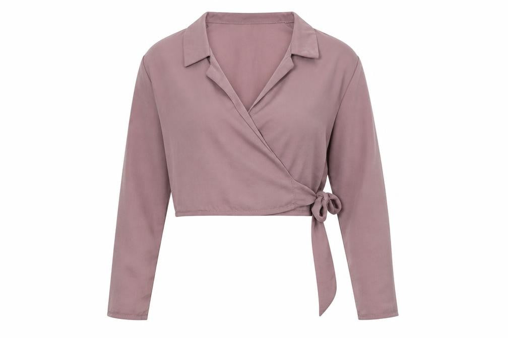 Front view of Love & Other Things women’s pink cropped blouse, size S