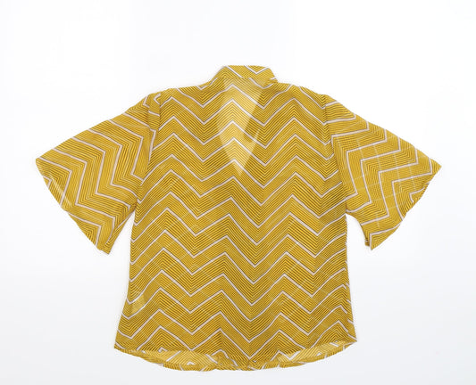 Boohoo Womens Yellow Striped  Basic Button-Up Size 8