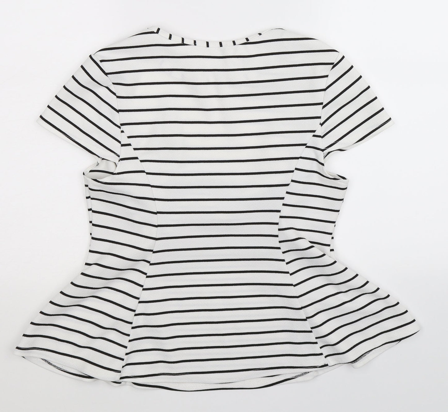 Preworn Womens White Striped  Basic T-Shirt Size 10