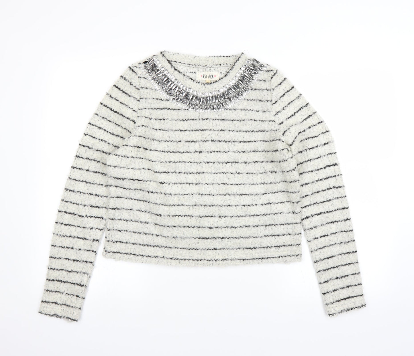 New Look Womens White Striped  Pullover Jumper Size 12