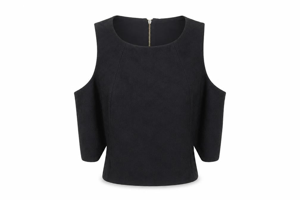 Front view of River Island women’s black floral basic blouse, size UK 6