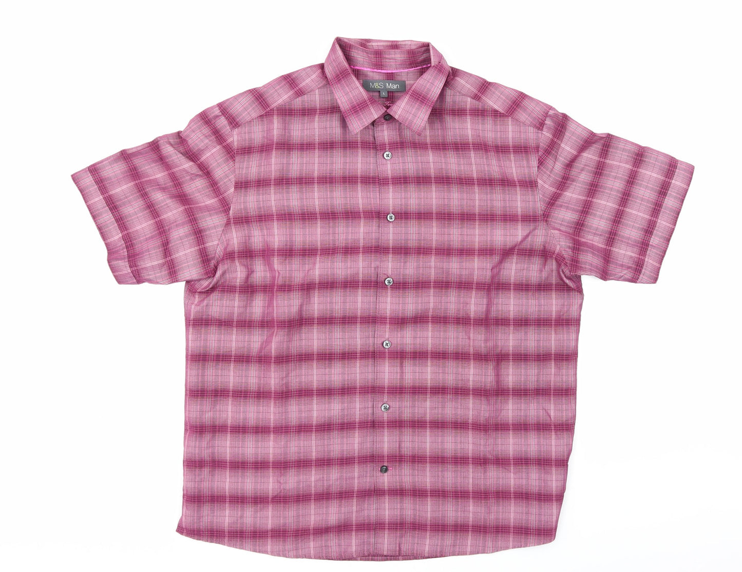M&S  Mens Purple Check   Button-Up Size L