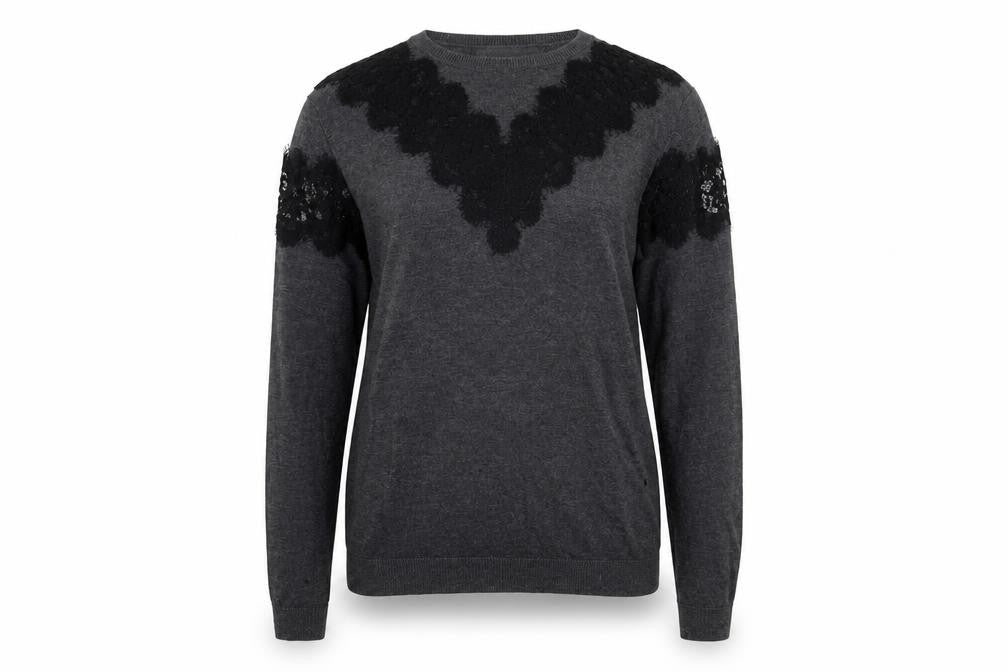 Front view of Warehouse women’s grey jumper, size UK 6