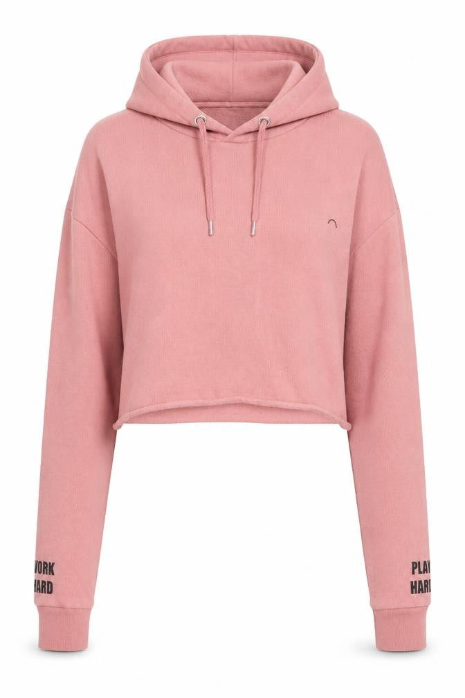 Front view of H&M women’s pink pullover hoodie, size M