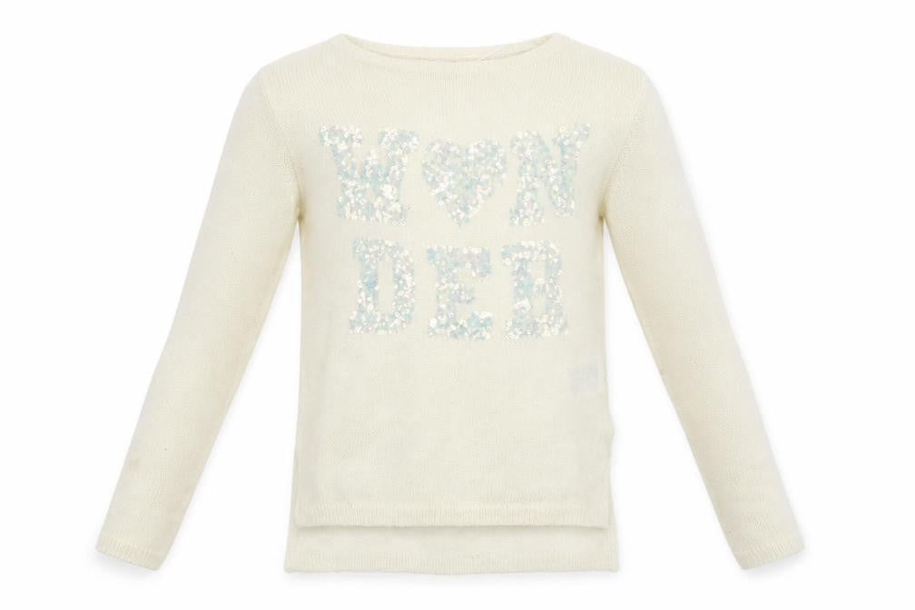 Front view of H&M girls’ white jumper, size 11-12, years - wonder