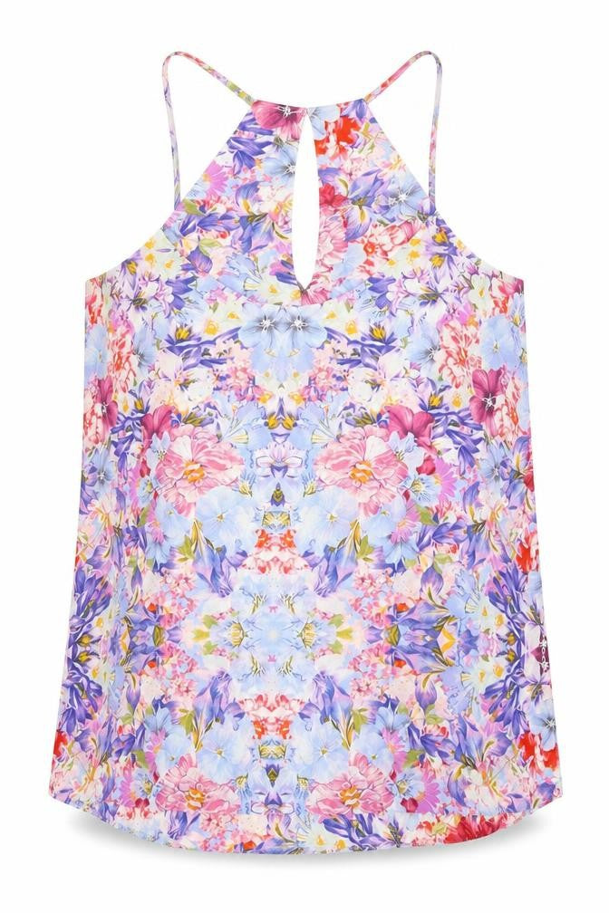 Front view of Dorothy Perkins women’s purple floral basic blouse, size UK 10