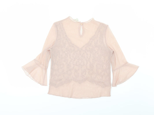 River Island Womens Pink Polka Dot Mesh Basic Blouse Size 8