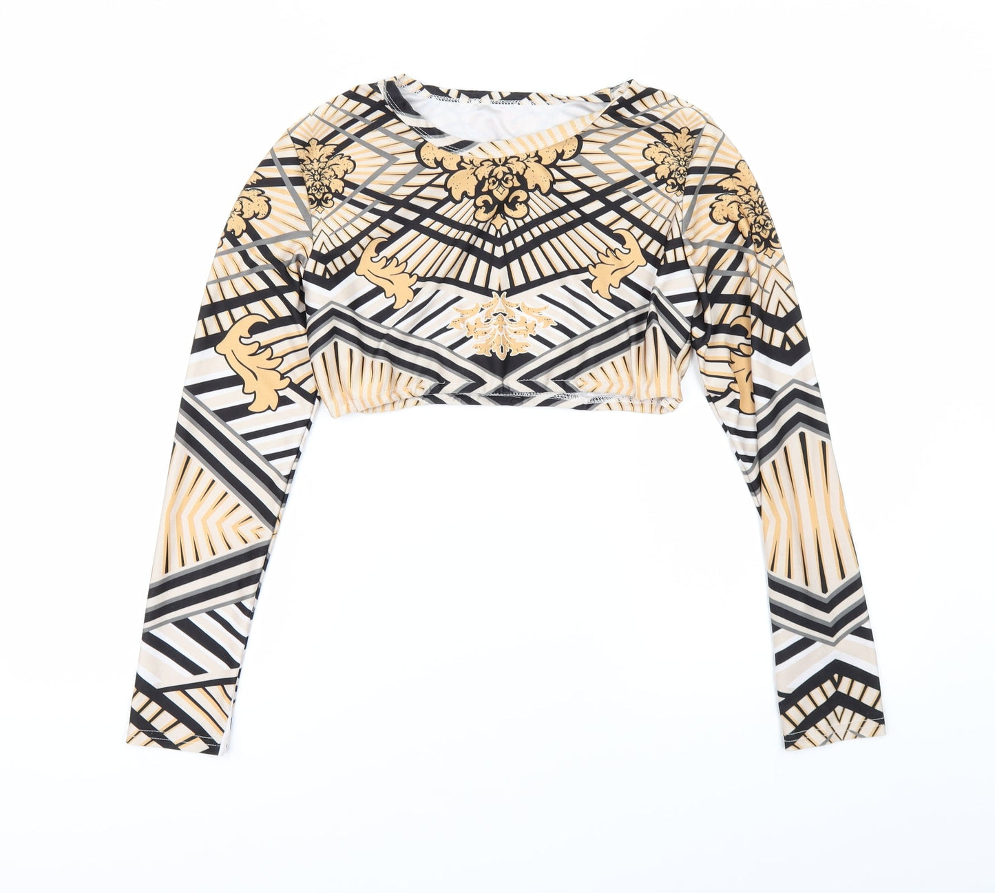 Preworn Womens Brown Geometric  Cropped Blouse Size L