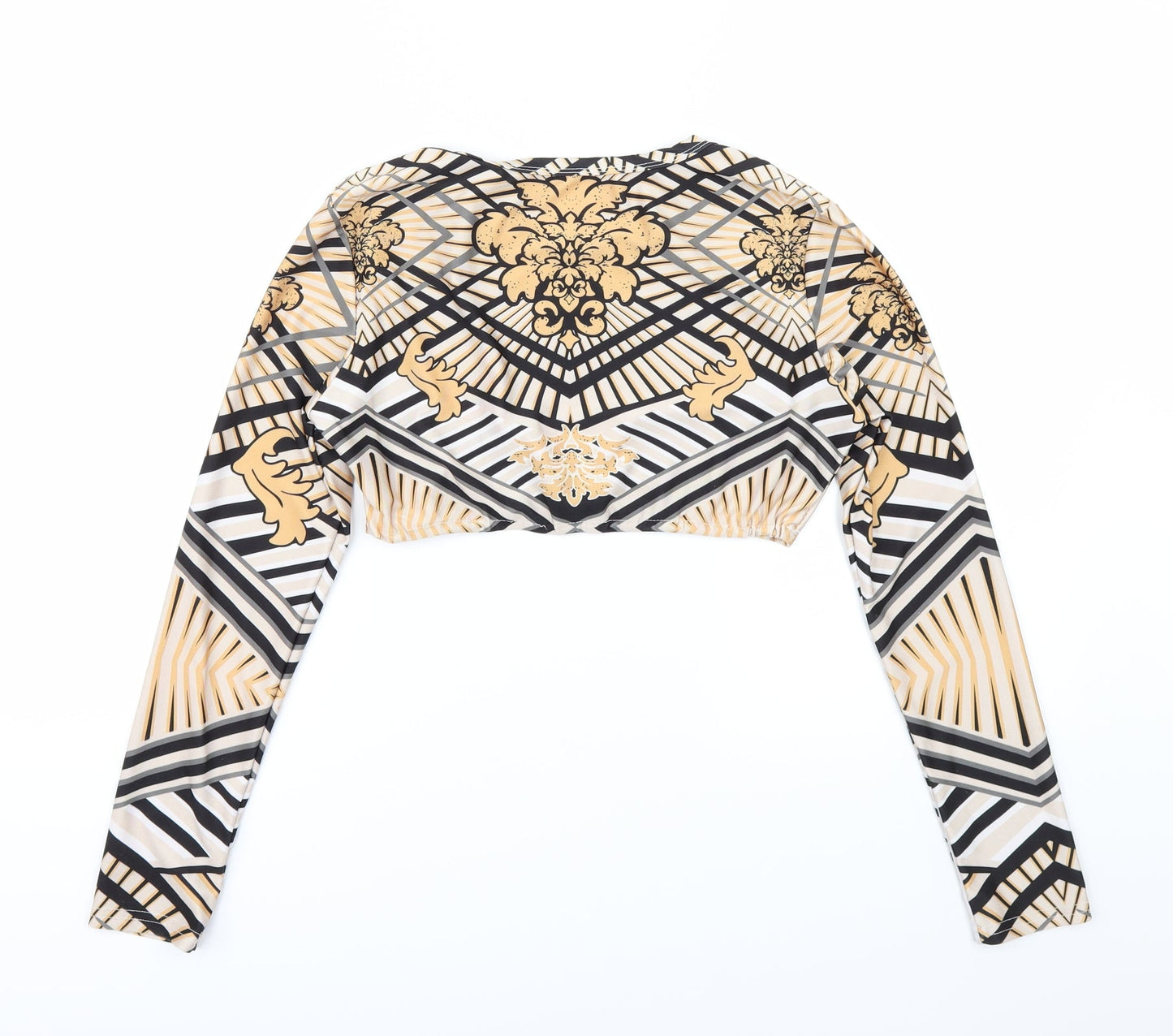 Preworn Womens Brown Geometric  Cropped Blouse Size L