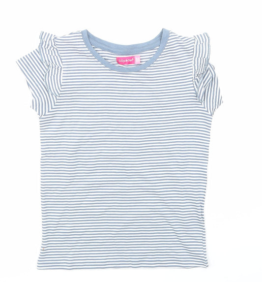 Lily & dan Girls Blue Striped  Basic T-Shirt Size 5-6 Years