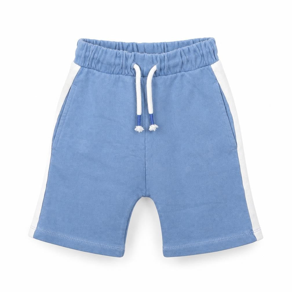 Front view of Next boys’ blue sweat shorts, size 5-6, years