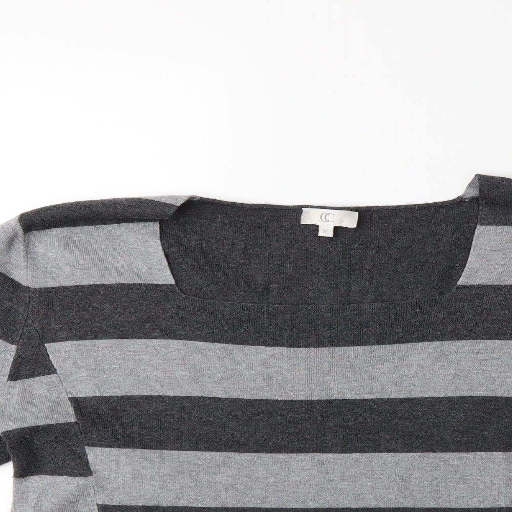 CC Womens Grey Striped Knit Pullover Jumper Size XL