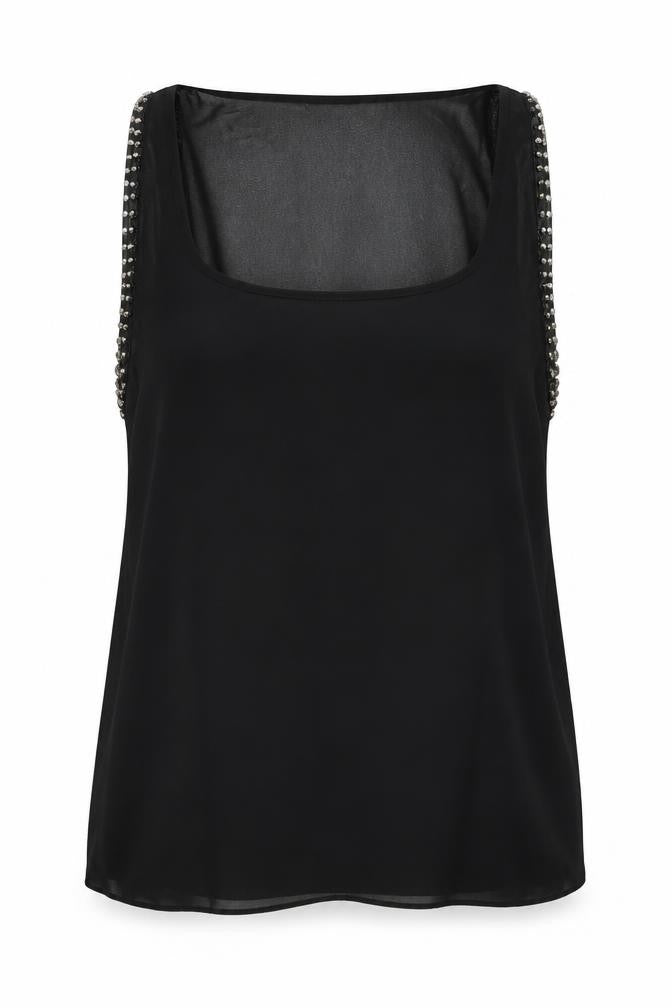 Front view of Topshop women’s black basic t-shirt, size UK 12