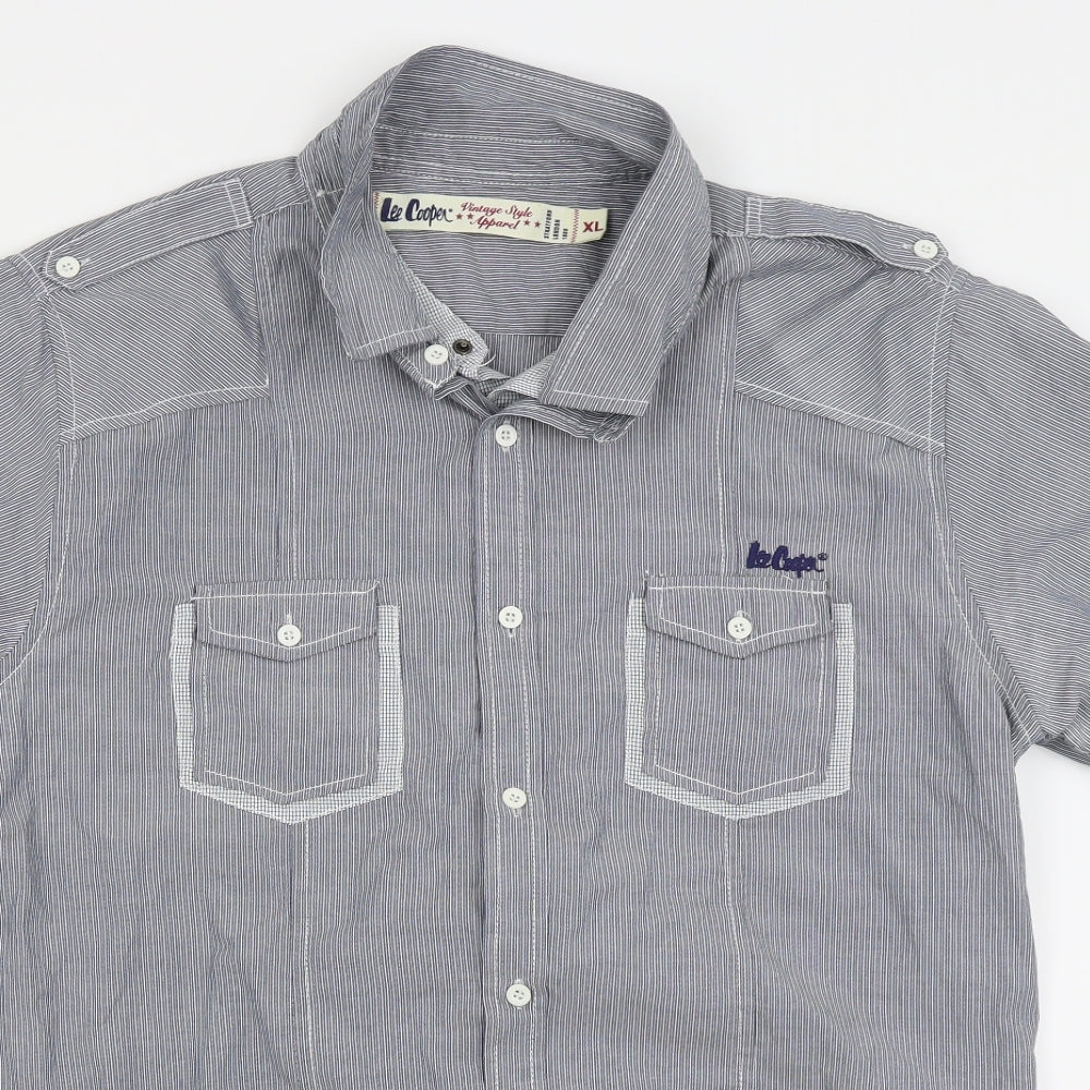 le cooper Mens Grey Striped   Button-Up Size XL