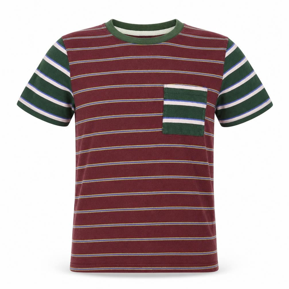 Front view of BDG men’s red striped t-shirt, size S