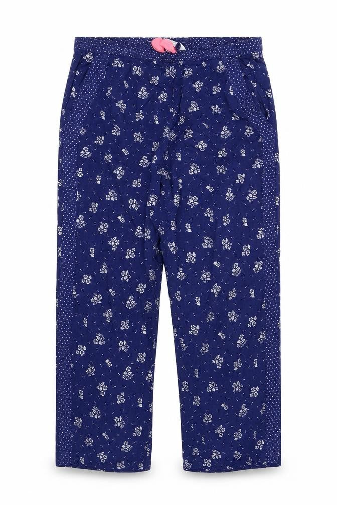 Front view of H&M girls’ blue floral capri pyjama pants, size 9, years