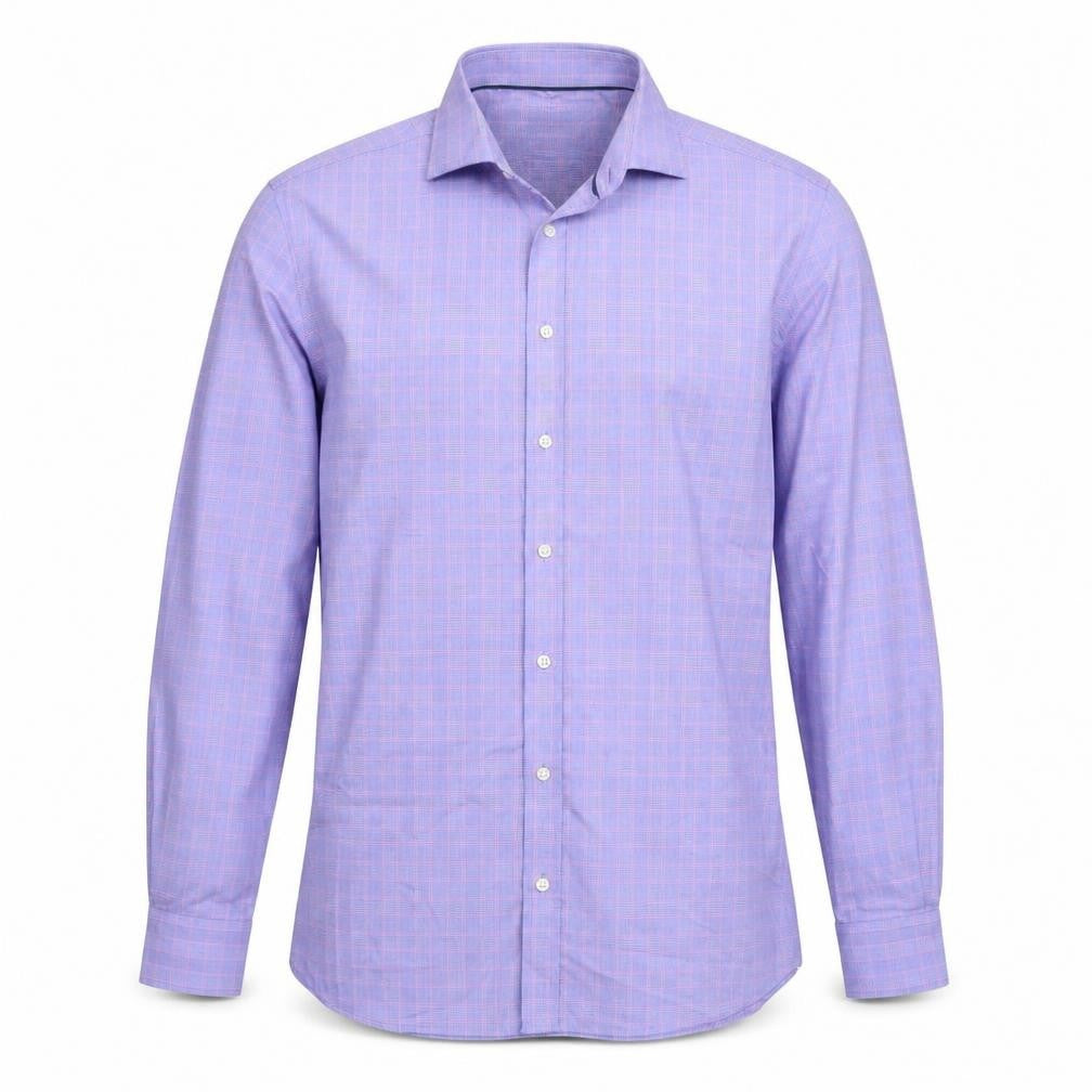 Front view of Marks & Spencer men’s purple plaid t-shirt, size 42