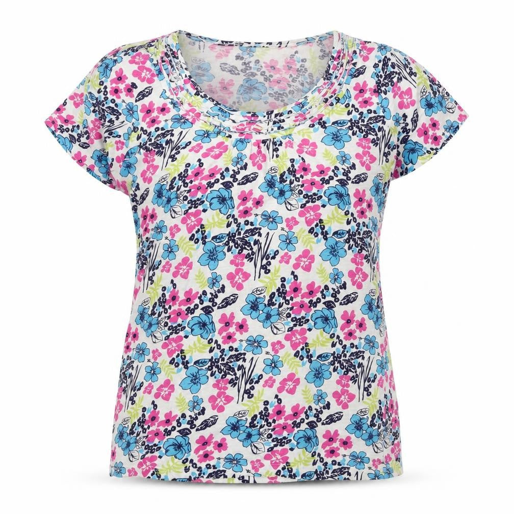 Front view of Preworn women’s multicoloured floral basic t-shirt, size UK 16