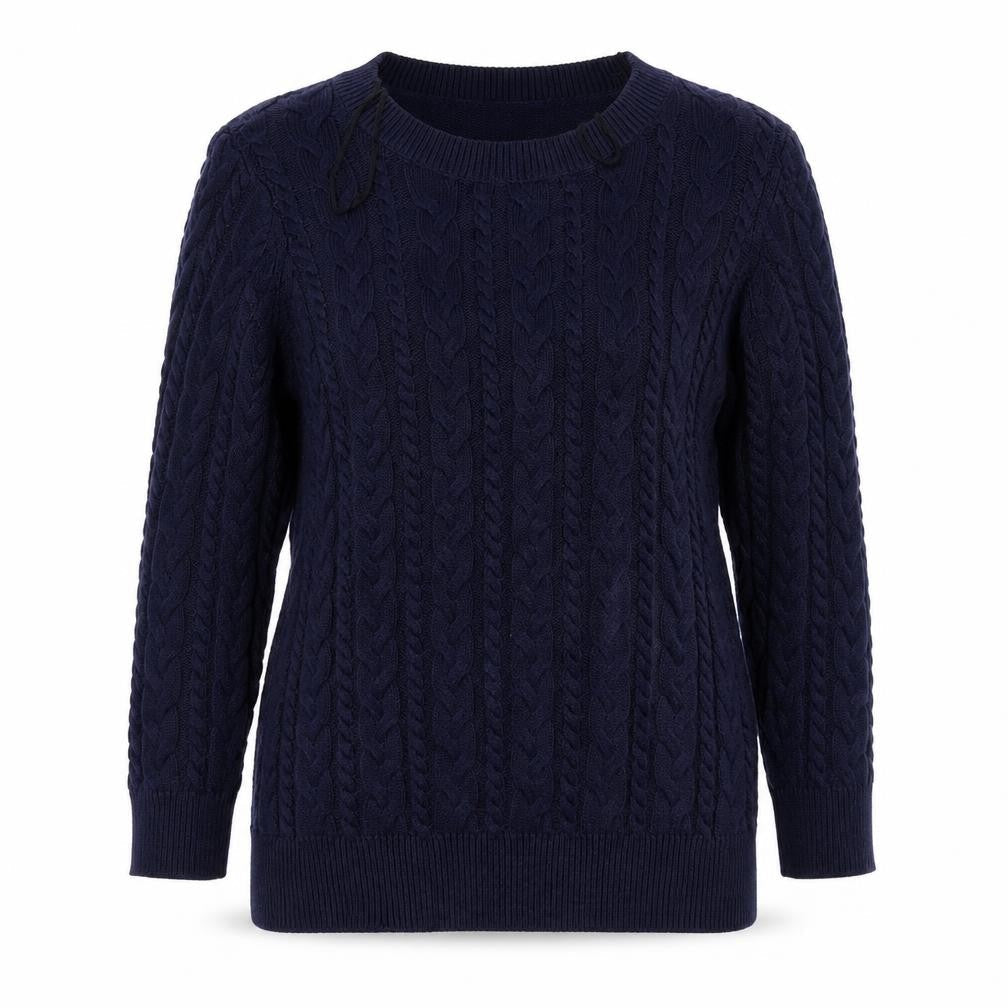 Front view of H&M women’s blue argyle/diamond jumper, size S