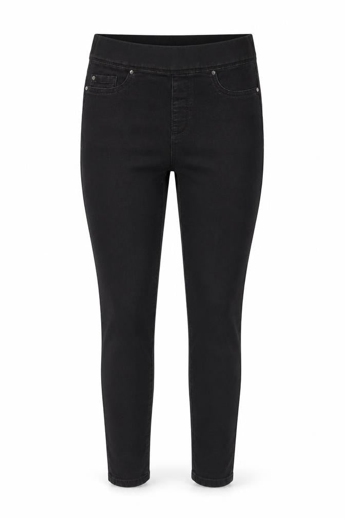 Front view of Denim & Co. women’s grey denim jegging jeans, size UK 12, 27-inch leg