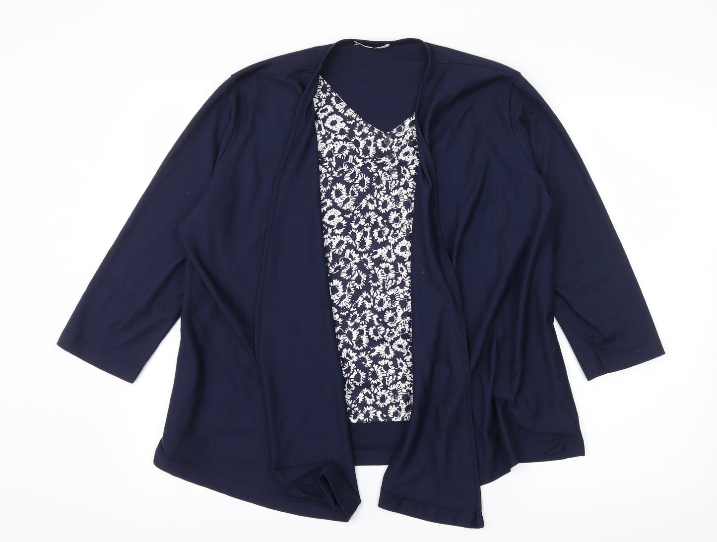 Viz-A-Viz Womens Blue Floral Jersey Basic T-Shirt Size 18