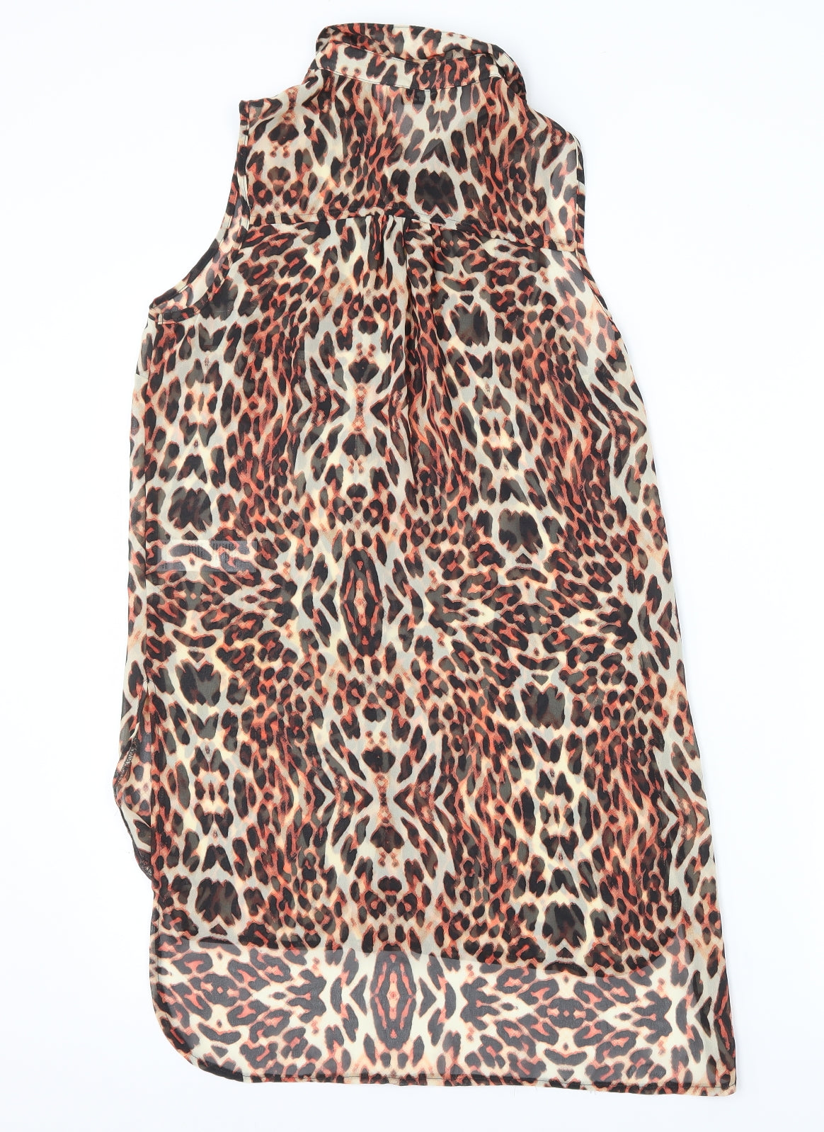New Look Womens Brown Animal Print  Basic Blouse Size 8  - sheer