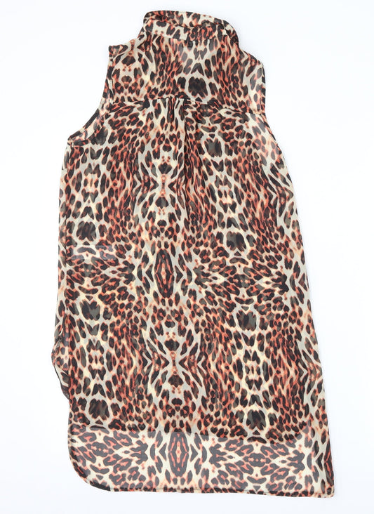 New Look Womens Brown Animal Print  Basic Blouse Size 8  - sheer