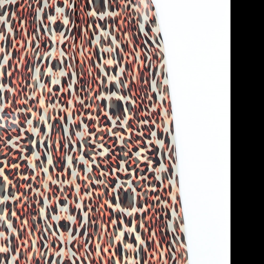 New Look Womens Brown Animal Print  Basic Blouse Size 8  - sheer