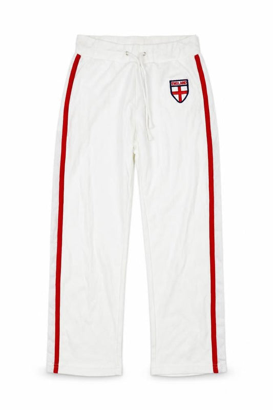 Front view of IMANI boys’ white jogger trousers, size S