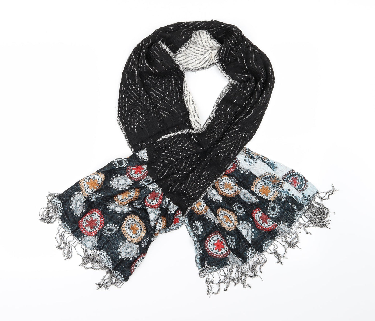 Preworn Womens Black Geometric   Scarf