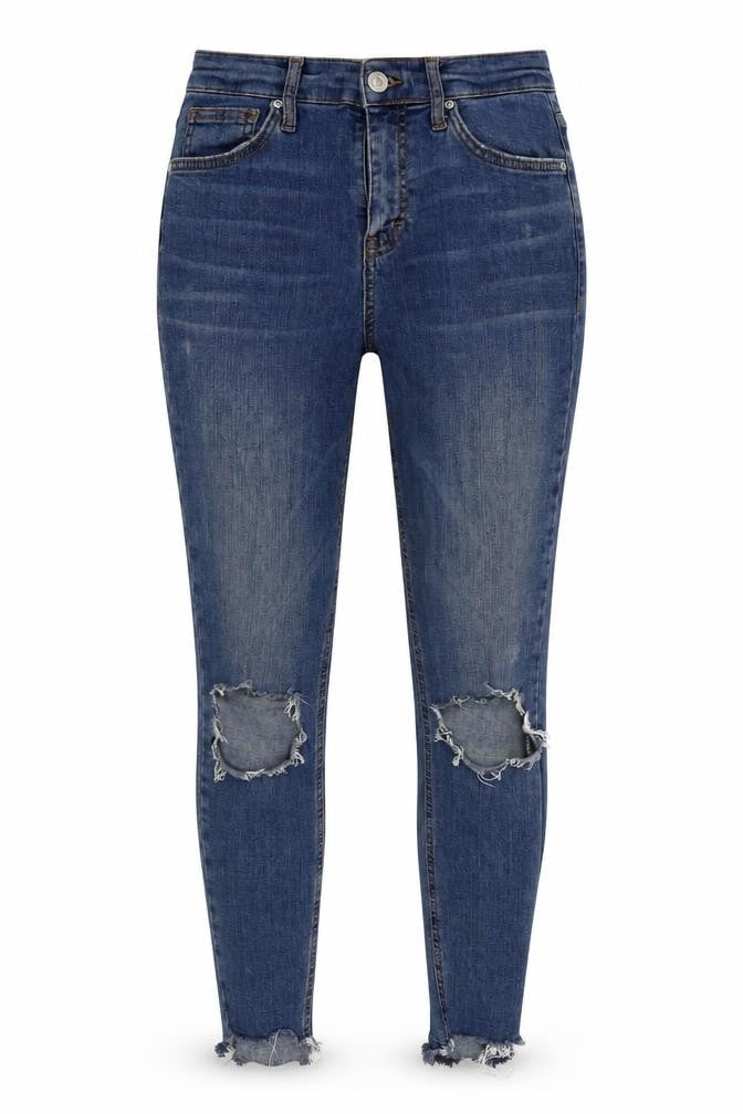 Front view of Topshop women’s blue skinny jeans, size UK 26, 25-inch leg