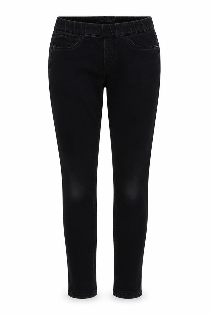 Front view of Denim & Co. women’s black skinny jeans, size UK 8, 30-inch leg
